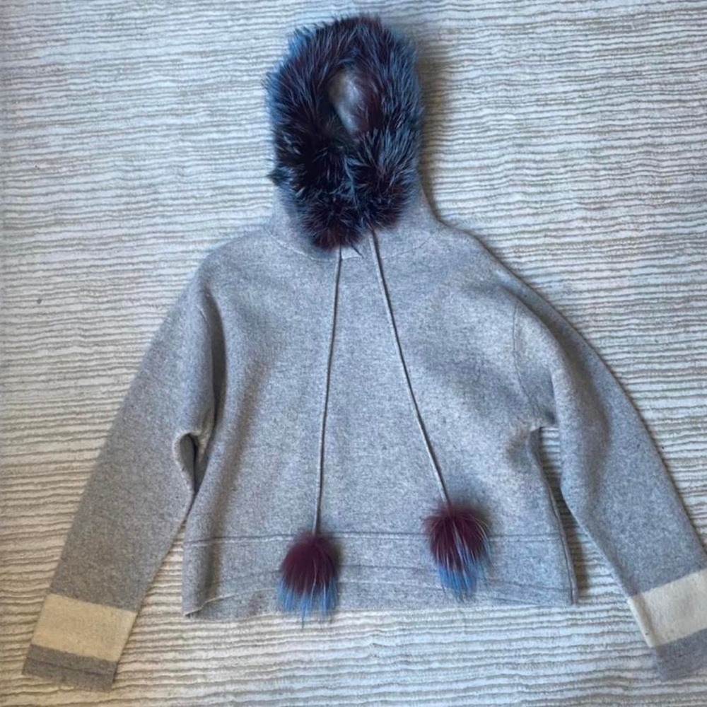 IZAAK AZANEl grey, multicolor fur hoodie